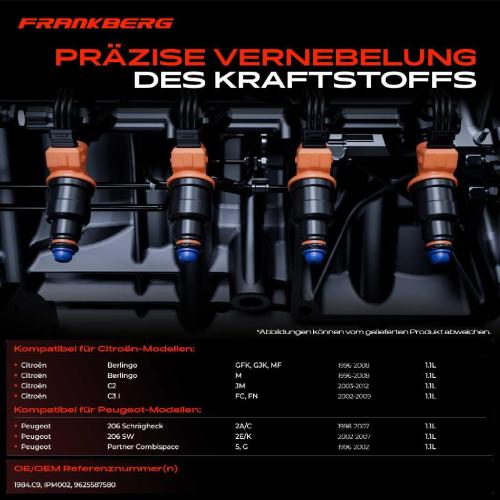 Frankberg 4x Einspritzventil Einspritzdüse für Citroën C2 JM Peugeot 206 SW Bild Frankberg 4x Einspritzventil Einspritzdüse für Citroën C2 JM Peugeot 206 SW
