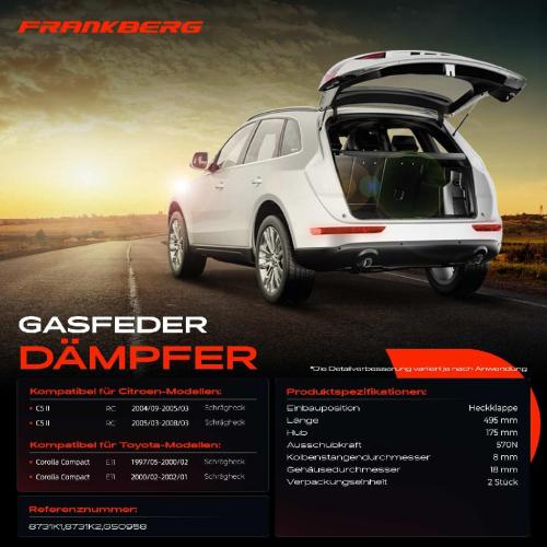 2x Gasfeder Dämpfer Heckklappe Citroën C5 II RC Toyota Corolla Compact E11 Schrägheck 1997-2008 Bild 2x Gasfeder Dämpfer Heckklappe Citroën C5 II RC Toyota Corolla Compact E11 Schrägheck 1997-2008