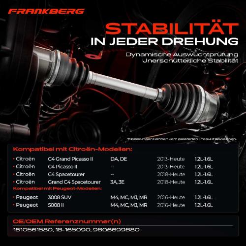 Frankberg 1x Antriebswelle Vorderachse Links für Citroën C4 Picasso Peugeot 3008 SUV Bild Frankberg 1x Antriebswelle Vorderachse Links für Citroën C4 Picasso Peugeot 3008 SUV