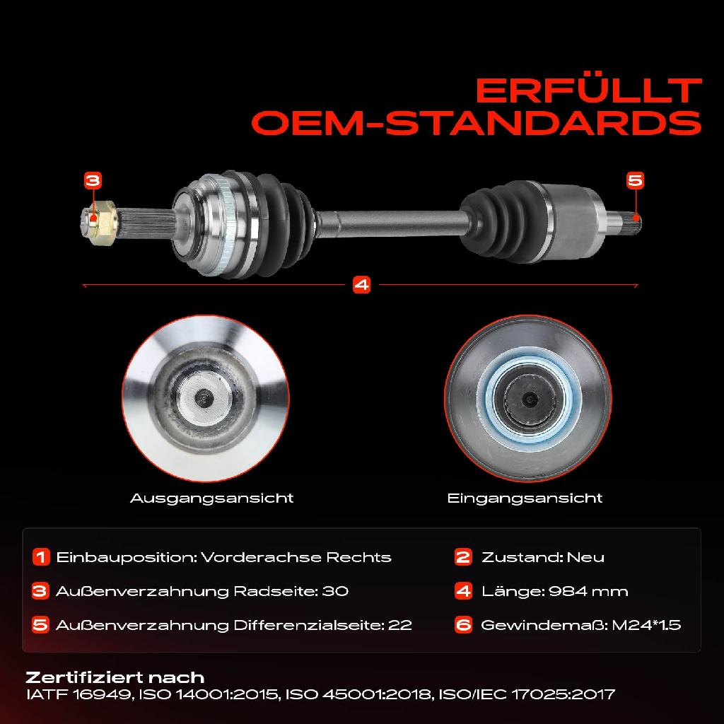 1x Antriebswelle Vorderachse Rechts für Opel Vectra C Fiat Croma