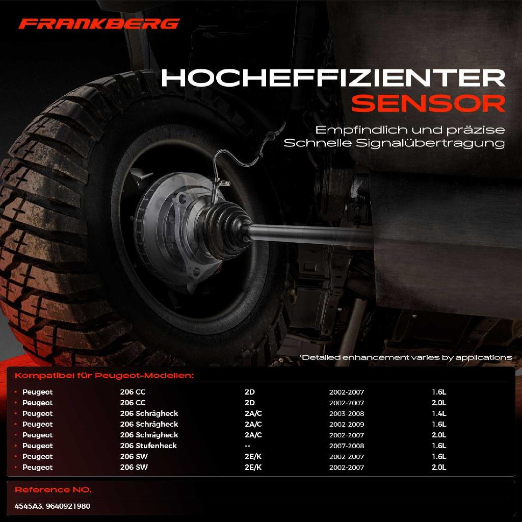 1x ABS Sensor Hinterachse beidseitig für Peugeot 206 CC Schrägheck Stufenheck SW 1.6L 2.0L 1.4L 2002-2009