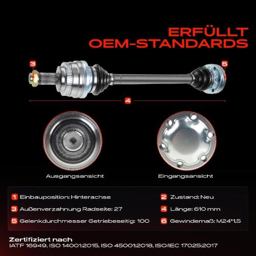 1x Antriebswelle Hinterachse Links oder Rechts für BMW 3er E36 2.0L-2.8L 1990-1999 Bild 1x Antriebswelle Hinterachse Links oder Rechts für BMW 3er E36 2.0L-2.8L 1990-1999