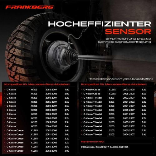 Frankberg 1x ABS Sensor Vorderachse beidseitig für Mercedes-Benz W203 S203 CL203 C209 A209 R171 2.0L 2000-2011 Bild Frankberg 1x ABS Sensor Vorderachse beidseitig für Mercedes-Benz W203 S203 CL203 C209 A209 R171 2.0L 2000-2011