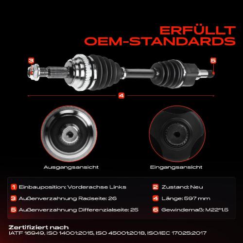 1x Antriebswelle Vorderachse Links für Chrysler Neon II PT Cruiser Dodge Bild 1x Antriebswelle Vorderachse Links für Chrysler Neon II PT Cruiser Dodge