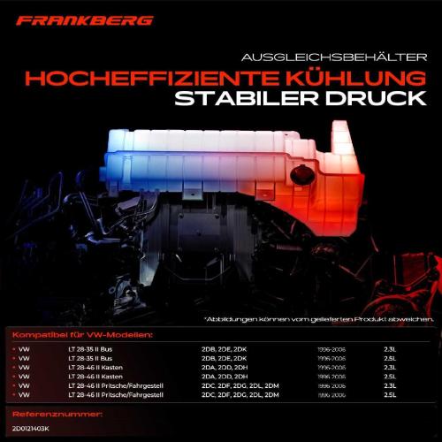 Frankberg 1x Ausgleichsbehälter Kühlmittelbehälter für VW LT 28-35 II LT 28-46 II 2.3L 2.5L 1996-2006 Bild Frankberg 1x Ausgleichsbehälter Kühlmittelbehälter für VW LT 28-35 II LT 28-46 II 2.3L 2.5L 1996-2006
