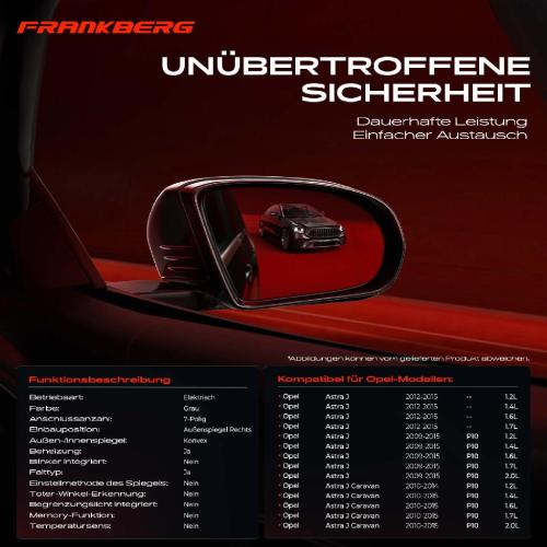 Frankberg 1x Außenspiegel Rechts für Opel Astra J P10 1.2L 1.4L 1.6L 1.7L 2.0L 2009-2015 Bild Frankberg 1x Außenspiegel Rechts für Opel Astra J P10 1.2L 1.4L 1.6L 1.7L 2.0L 2009-2015