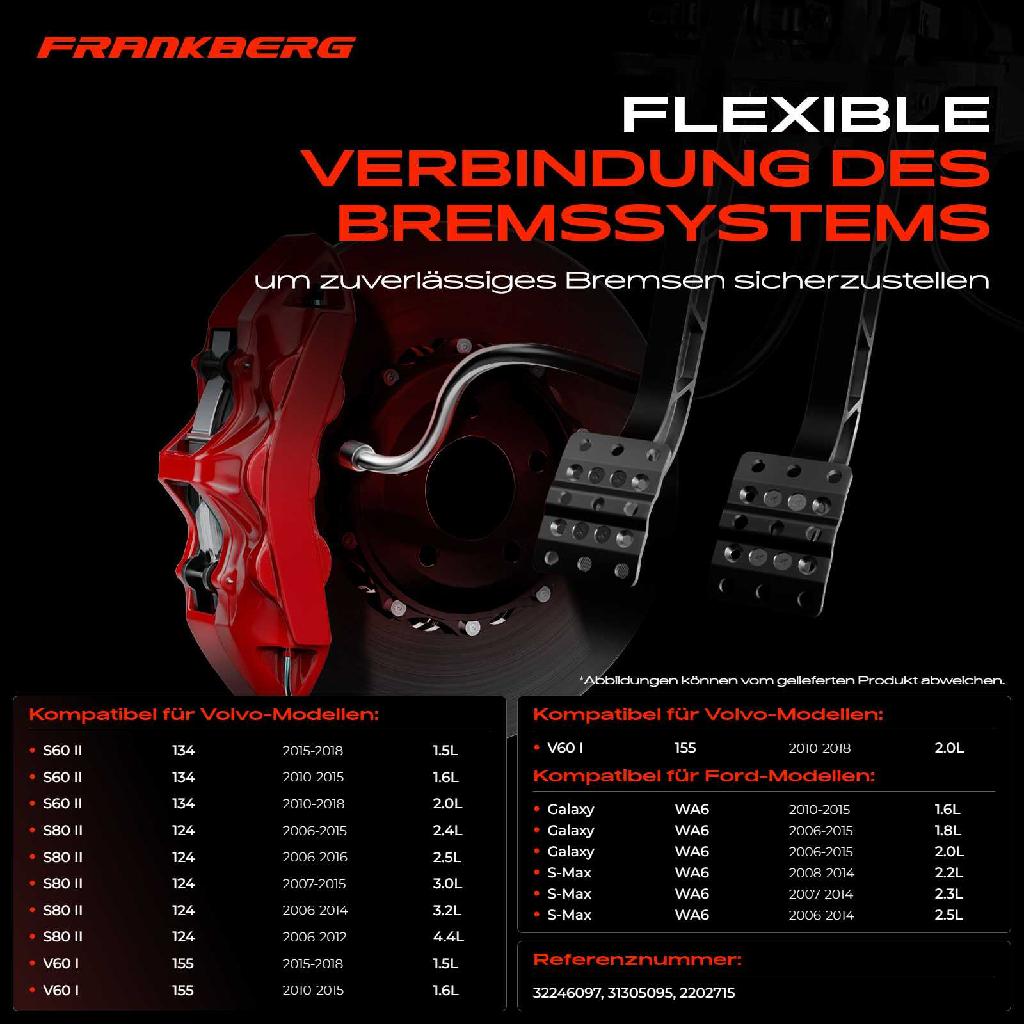 1x Bremsschlauch Bremsschläuche Hinterachse Rechts für Ford Galaxy S-Max Volvo S60 S80 V70 XC60 I