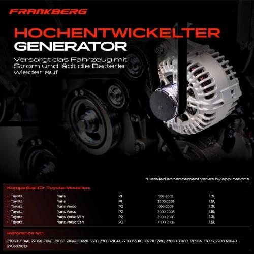 1x Lichtmaschine Generator für Toyota Yaris P1 Yaris Verso P2 99-05 1.3L 1.5L Bild 1x Lichtmaschine Generator für Toyota Yaris P1 Yaris Verso P2 99-05 1.3L 1.5L