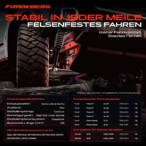 2x Stoßdämpfer Vorderachse für Ford Fiesta JA JB J3 J5 Mazda 121 3 JASM JBSM 1995-2003 Bild 2x Stoßdämpfer Vorderachse für Ford Fiesta JA JB J3 J5 Mazda 121 3 JASM JBSM 1995-2003