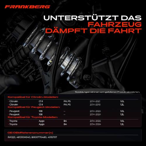 Frankberg 2x Fahrwerksfeder Vorderachse für Citroën C1 II PA PS Peugeot 108 Toyota Aygo B4 Bj ab 2014 Bild Frankberg 2x Fahrwerksfeder Vorderachse für Citroën C1 II PA PS Peugeot 108 Toyota Aygo B4 Bj ab 2014