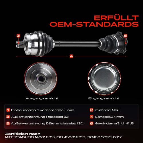Frankberg 1x Antriebswelle Vorderachse Links für VW Passat 3B2 1.8L 1996-2000 Audi A4 Avant 8D2 8D5 1995-2001 Bild Frankberg 1x Antriebswelle Vorderachse Links für VW Passat 3B2 1.8L 1996-2000 Audi A4 Avant 8D2 8D5 1995-2001