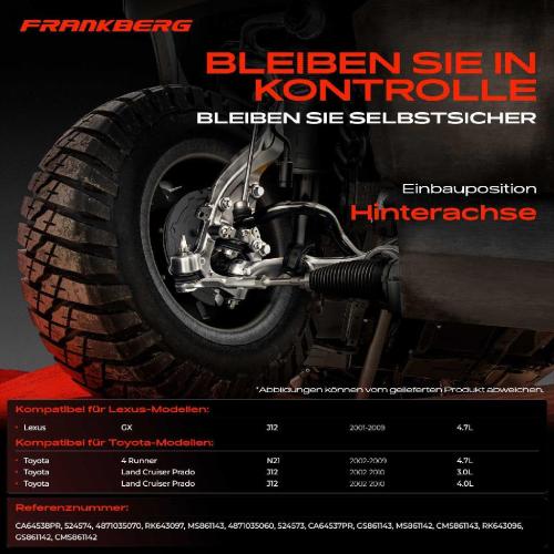Frankberg 1x Querlenker Satz Hinterachse für Lexus GX Toyota 4 Runner Land Cruiser Prado 4.7L 3.0L 4.0L 2001-2010 Bild Frankberg 1x Querlenker Satz Hinterachse für Lexus GX Toyota 4 Runner Land Cruiser Prado 4.7L 3.0L 4.0L 2001-2010
