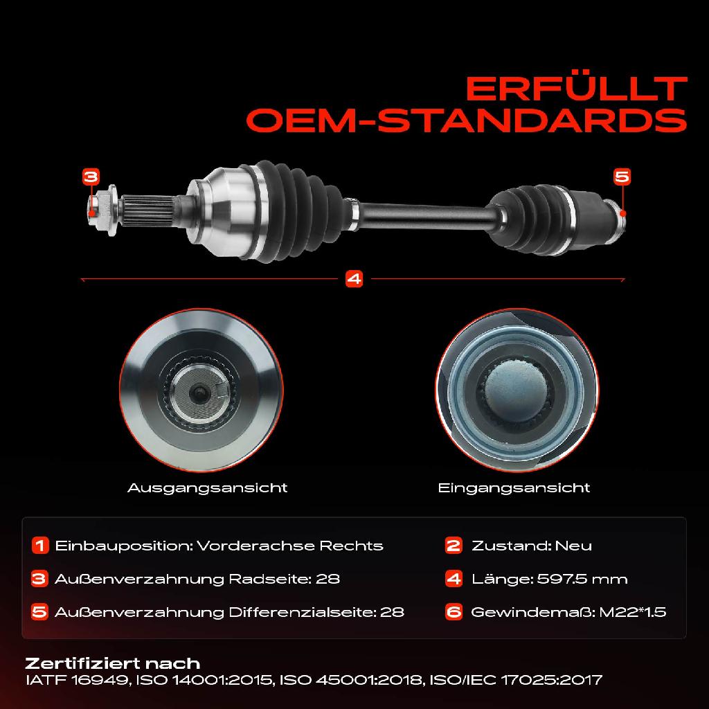 1x Antriebswelle Vorderachse Rechts für Mazda 5 CR 1.8L 2.0L 2005-2010