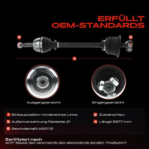 1x Antriebswelle Vorderachse Links für Renault Rapid F40 G40 Super 5 B/C40 1984-1998 Bild 1x Antriebswelle Vorderachse Links für Renault Rapid F40 G40 Super 5 B/C40 1984-1998