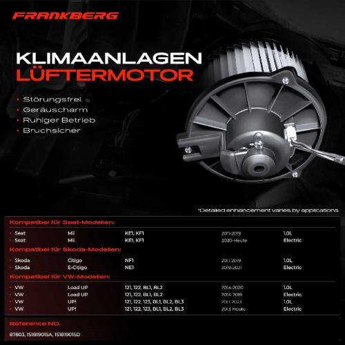 Frankberg 1x Gebläsemotor Innenraumgebläse für VW Load UP Seat Mii KE1 KF1 Skoda Citigo NF1 Bild Frankberg 1x Gebläsemotor Innenraumgebläse für VW Load UP Seat Mii KE1 KF1 Skoda Citigo NF1