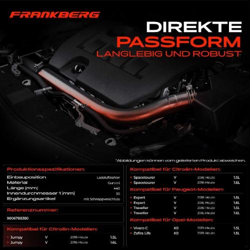 Frankberg 1x Kühlerschlauch Turboschlauch für Citroën Jumpy Bus Kasten Pritsche/Fahrgestell Spacetourer Opel Bild Frankberg 1x Kühlerschlauch Turboschlauch für Citroën Jumpy Bus Kasten Pritsche/Fahrgestell Spacetourer Opel