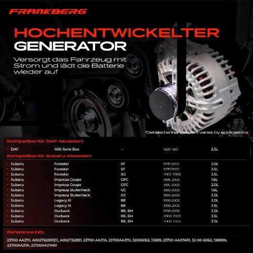 1x Lichtmaschine Generator für Subaru Forester Impreza Legacy III Outback DAF Bild 1x Lichtmaschine Generator für Subaru Forester Impreza Legacy III Outback DAF