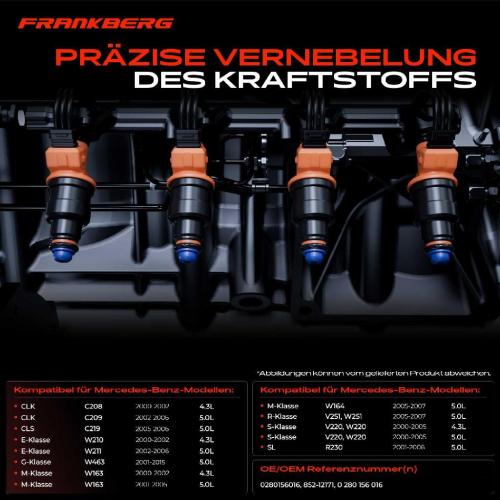 Frankberg 8x Einspritzventil Einspritzdüse für Mercedes-Benz-Ben W210 W163 W251 W463 W220 R230 A209 Bild Frankberg 8x Einspritzventil Einspritzdüse für Mercedes-Benz-Ben W210 W163 W251 W463 W220 R230 A209
