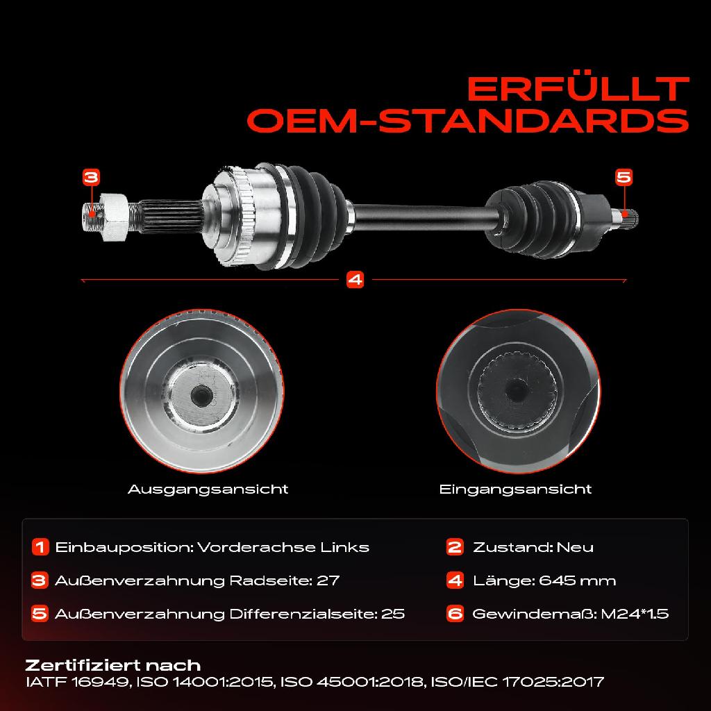 1x Antriebswelle Vorderachse Links für Nissan Primera P12 WP12 2002-2008