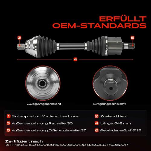 1x Antriebswelle Vorderachse Links für Audi A3 8VA 8VF Cupra Leon VW Golf VII Bild 1x Antriebswelle Vorderachse Links für Audi A3 8VA 8VF Cupra Leon VW Golf VII