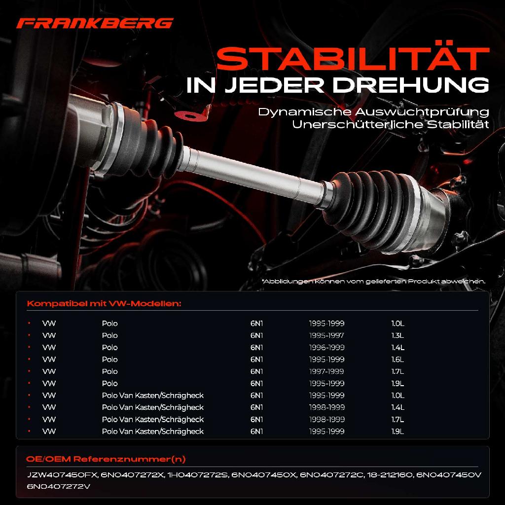 1x Antriebswelle Vorderachse Rechts für VW Polo Van Kasten/Schrägheck 6N1