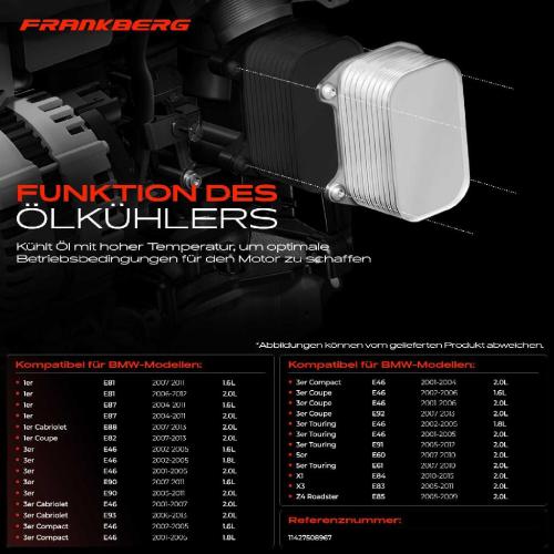 1x Ölkühler Motoröl für BMW E81 E87 E88 E82 E46 E90 E91 E92 E93 E60 E61 X1 X3 Z4 Bild 1x Ölkühler Motoröl für BMW E81 E87 E88 E82 E46 E90 E91 E92 E93 E60 E61 X1 X3 Z4