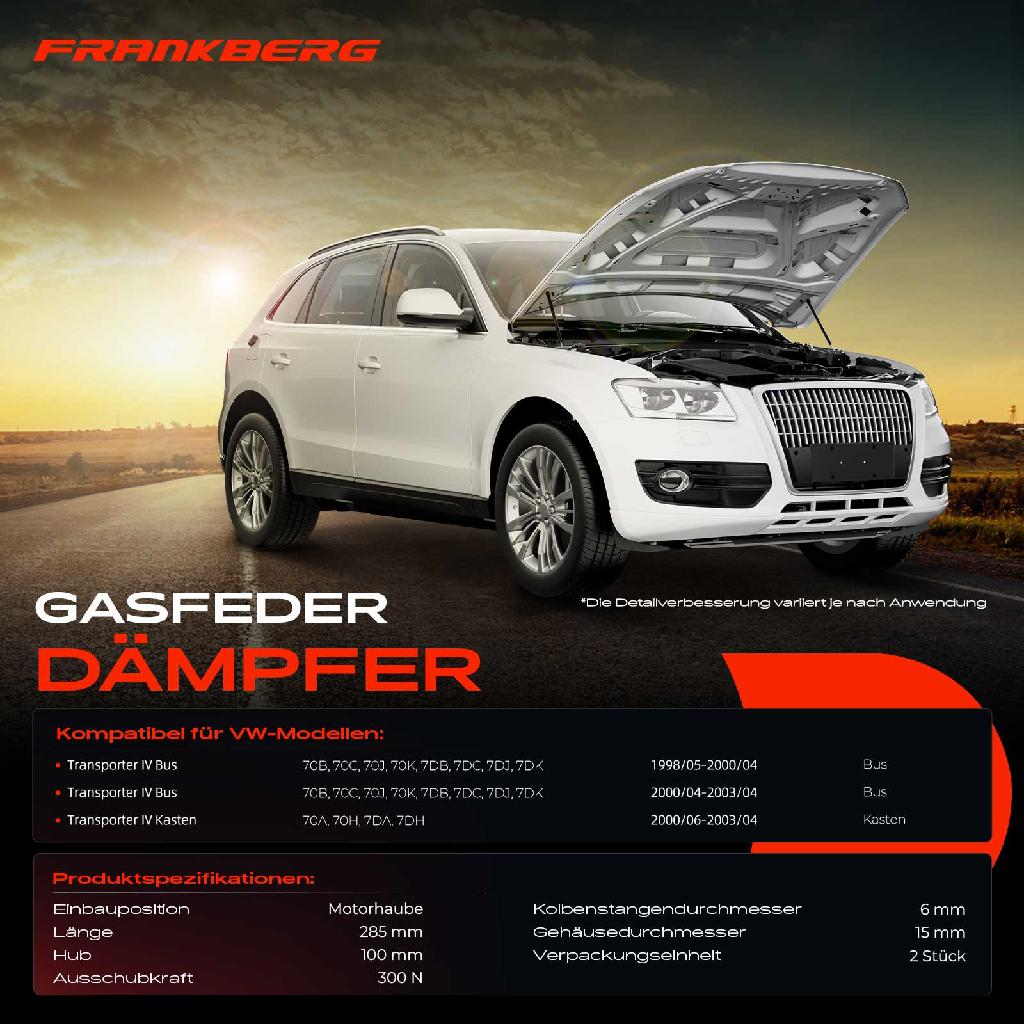 2x Gasfeder Dämpfer Motorhaube für VW Transporter IV Bus 70B 70C 70J 70K 7DB 7DC 7DJ 7DK 1998-2003