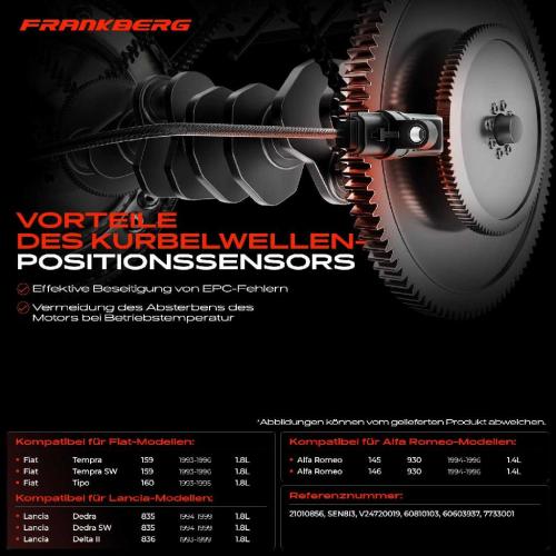 Frankberg 1x Kurbelwellensensor Impulsgeber für Alfa Romeo 145 Fiat Tempra Lancia Dedra Delta Bild Frankberg 1x Kurbelwellensensor Impulsgeber für Alfa Romeo 145 Fiat Tempra Lancia Dedra Delta