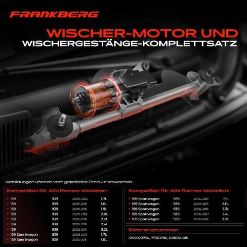 Frankberg 1x Wischerarm Scheibenwischer Vorne für Alfa Romeo 159 Brera Spider 939 2005-2011 Bild Frankberg 1x Wischerarm Scheibenwischer Vorne für Alfa Romeo 159 Brera Spider 939 2005-2011