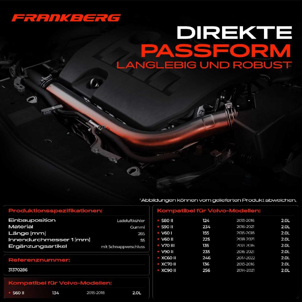 1x Kühlerschlauch Turboschlauch für Volvo S60 II S80 II S90 II V60 I II V70 III V90 II Cross Country II Kombi