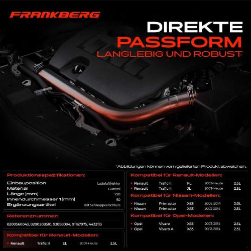 Frankberg 1x Kühlerschlauch Turboschlauch für Nissan Primastar Bus Kasten Pritsche/Fahrgestell Opel Renault Bild Frankberg 1x Kühlerschlauch Turboschlauch für Nissan Primastar Bus Kasten Pritsche/Fahrgestell Opel Renault