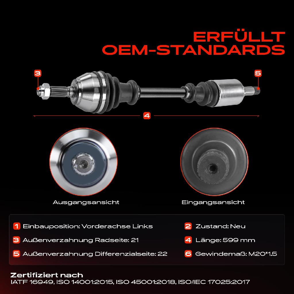 1x Antriebswelle Vorderachse Links für Citroën ZX Break N2 1.1L 1.4L 1991-1997