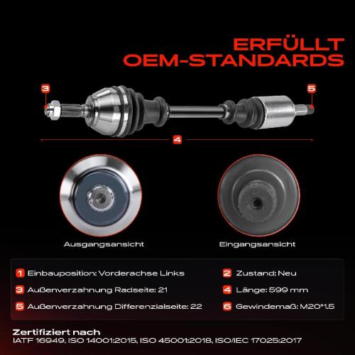 1x Antriebswelle Vorderachse Links für Citroën ZX Break N2 1.1L 1.4L 1991-1997 Bild 1x Antriebswelle Vorderachse Links für Citroën ZX Break N2 1.1L 1.4L 1991-1997