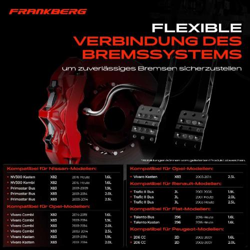 Frankberg 2x Bremsschlauch Bremsschläuche Hinterachse Links oder Rechts für Peugeot 206 Opel Vivaro Renault Fiat Bild Frankberg 2x Bremsschlauch Bremsschläuche Hinterachse Links oder Rechts für Peugeot 206 Opel Vivaro Renault Fiat