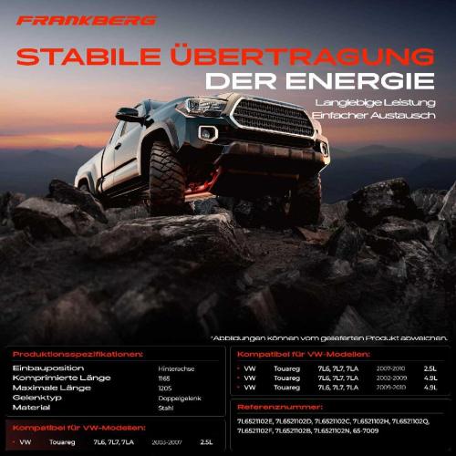 Frankberg 1x Kardanwelle Gelenkwelle Hinterachse für VW Touareg 7L6 7L7 7LA 2.5L 4.9L 2002-2010 Bild Frankberg 1x Kardanwelle Gelenkwelle Hinterachse für VW Touareg 7L6 7L7 7LA 2.5L 4.9L 2002-2010