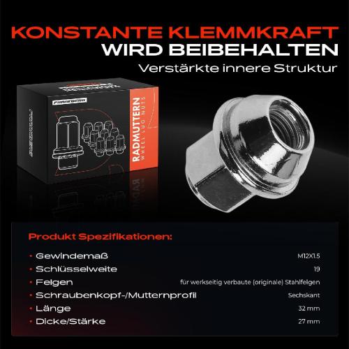 20x Radmutter für Ford B-Max C-Max 2 Fiesta VI Focus 3 4 Kuga Mondeo V Bild 20x Radmutter für Ford B-Max C-Max 2 Fiesta VI Focus 3 4 Kuga Mondeo V