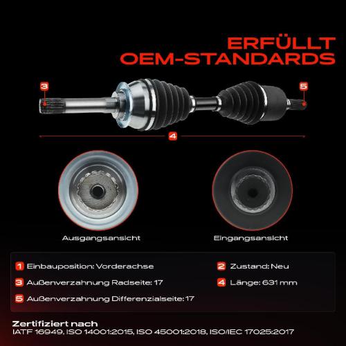 1x Antriebswelle Vorderachse für Isuzu D-Max II TFR TFS 2.5L 2012-2018 Bild 1x Antriebswelle Vorderachse für Isuzu D-Max II TFR TFS 2.5L 2012-2018