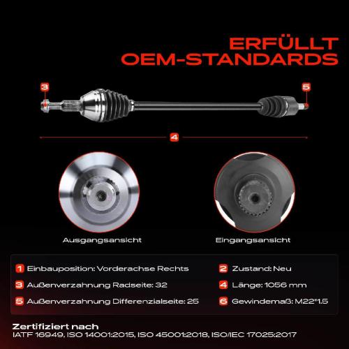 1x Antriebswelle Vorderachse Rechts für Chrysler Grand Voyager V RT 3.3L 3.8L Bj ab 2007 Bild 1x Antriebswelle Vorderachse Rechts für Chrysler Grand Voyager V RT 3.3L 3.8L Bj ab 2007