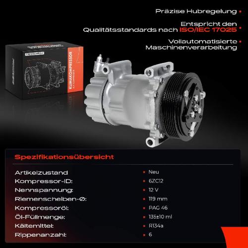 Frankberg 1x Klimakompressor für Citroën Berlingo B9 C3 II SC C4 LA C5 C6 DS Fiat Peugeot Bild Frankberg 1x Klimakompressor für Citroën Berlingo B9 C3 II SC C4 LA C5 C6 DS Fiat Peugeot