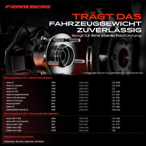 Frankberg 1x Radnabe Radlagersatz Hinterachse beidseitig für Opel Astra H Caravan CC GTC Kasten/Kombi Stufenheck Bild Frankberg 1x Radnabe Radlagersatz Hinterachse beidseitig für Opel Astra H Caravan CC GTC Kasten/Kombi Stufenheck