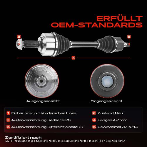 Frankberg 1x Antriebswelle Vorderachse Links für Honda Civic V Hatchback EG 1.3L 1.5L 1.6L 1991-1995 Bild Frankberg 1x Antriebswelle Vorderachse Links für Honda Civic V Hatchback EG 1.3L 1.5L 1.6L 1991-1995