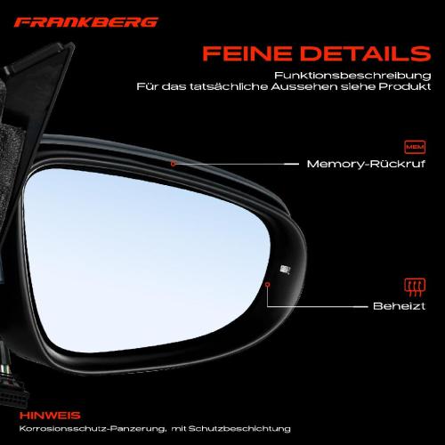 Frankberg 1x Außenspiegel Rechts für VW Golf VI 5K1 1.2L 1.4L 1.6L 1.8L 2.0L 2.5L 2008-2013 Bild Frankberg 1x Außenspiegel Rechts für VW Golf VI 5K1 1.2L 1.4L 1.6L 1.8L 2.0L 2.5L 2008-2013