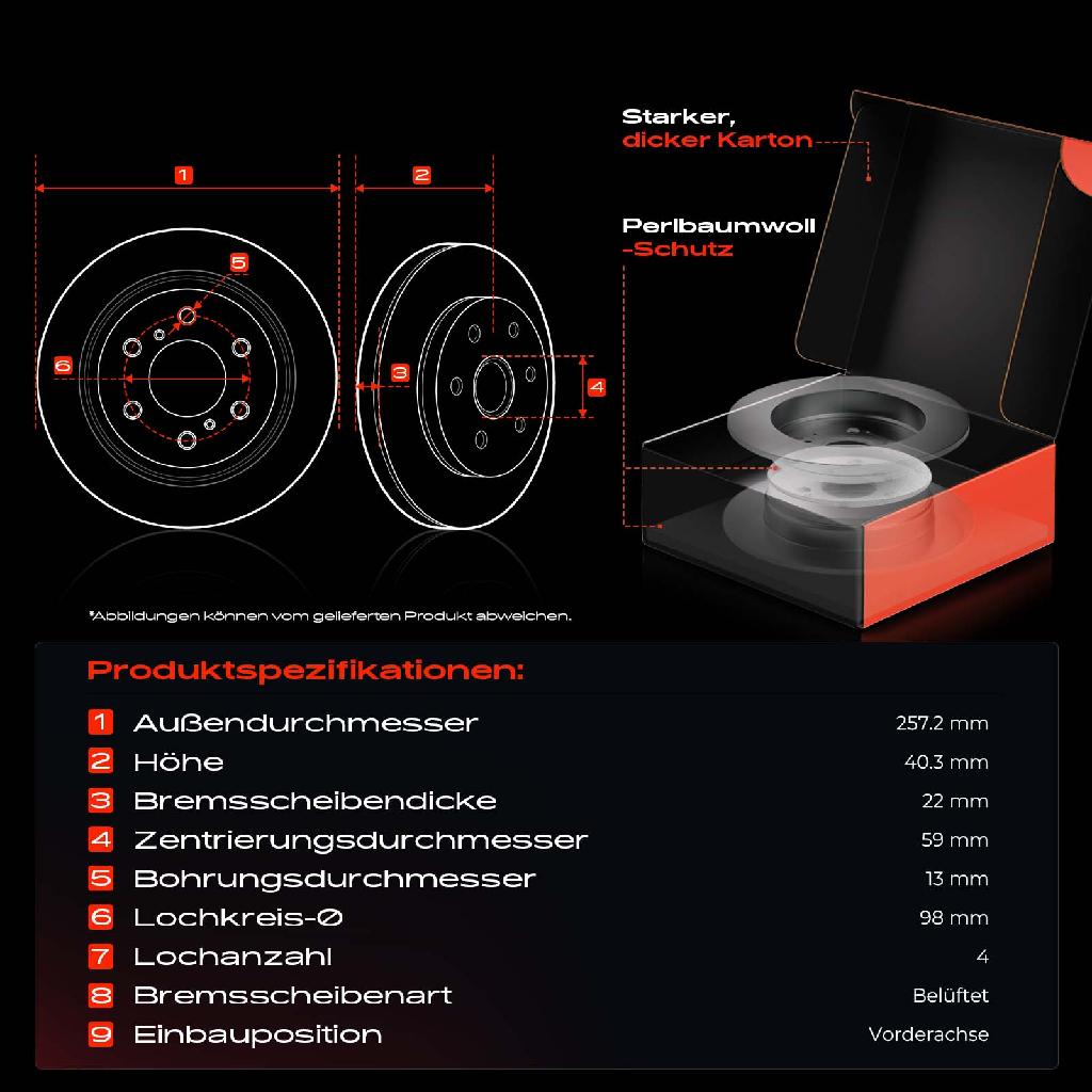 2x Bremsscheiben Vorderachse für Lancia Dedra SW Musa Ypsilon Peugeot Bipper Tepee Bj ab 1994