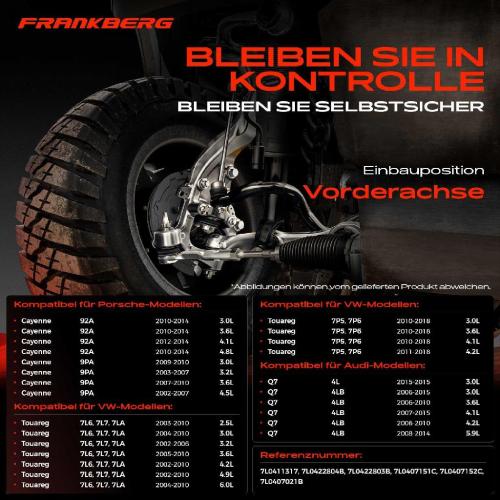 Frankberg 1x Querlenker Satz Vorderachse für VW Touareg Audi Q7 Porsche Cayenne 3.0L 3.6L 4.1L 4.2L 5.9L 2002-2018 Bild Frankberg 1x Querlenker Satz Vorderachse für VW Touareg Audi Q7 Porsche Cayenne 3.0L 3.6L 4.1L 4.2L 5.9L 2002-2018