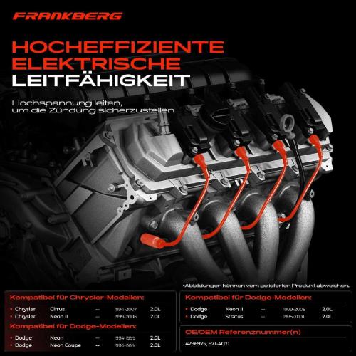 4x Zündleitungssatz Zündkabel für Chrysler Cirrus Neon II Dodge Neon Stratus 2.0L Bild 4x Zündleitungssatz Zündkabel für Chrysler Cirrus Neon II Dodge Neon Stratus 2.0L