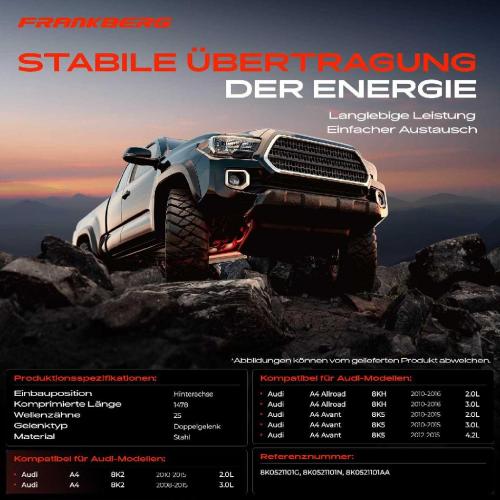 Frankberg 1x Kardanwelle Gelenkwelle Hinterachse für Audi A4 8K2 A4 Allroad 8KH A4 Avant 8K5 2.0L 3.0L 4.2L 2008-2016 Bild Frankberg 1x Kardanwelle Gelenkwelle Hinterachse für Audi A4 8K2 A4 Allroad 8KH A4 Avant 8K5 2.0L 3.0L 4.2L 2008-2016