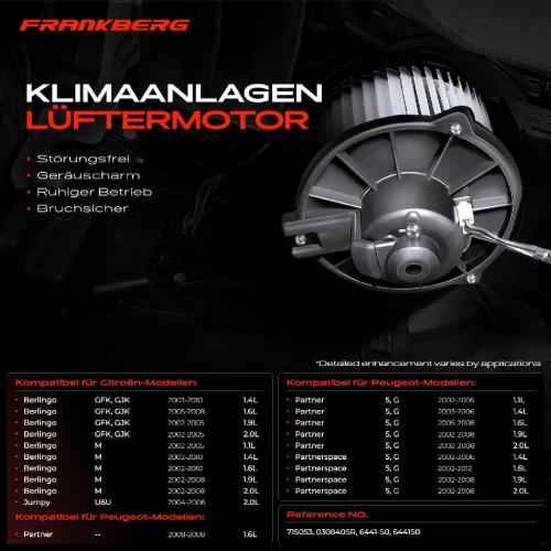 Frankberg 1x Gebläsemotor Innenraumgebläse für Citroën Berlingo Jumpy Peugeot Partner 2002-2012 Bild Frankberg 1x Gebläsemotor Innenraumgebläse für Citroën Berlingo Jumpy Peugeot Partner 2002-2012