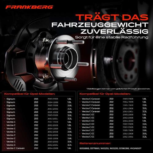 Frankberg 1x Radnabe Radlagersatz Vorderachse beidseitig für Opel Signum Vectra C Caravan CC 2002-2009 Bild Frankberg 1x Radnabe Radlagersatz Vorderachse beidseitig für Opel Signum Vectra C Caravan CC 2002-2009