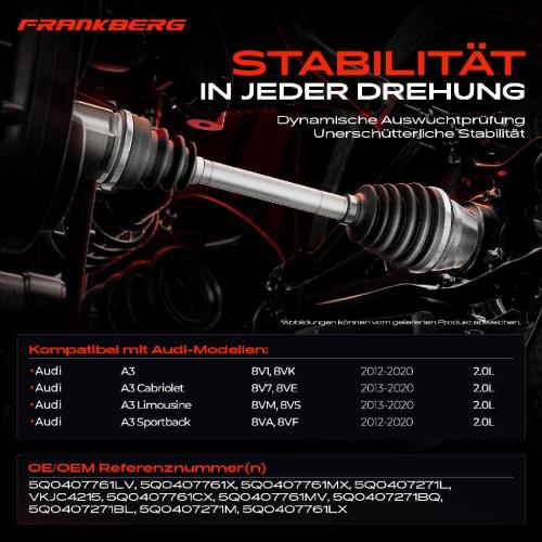 Frankberg 1x Antriebswelle Vorderachse Links für VW Golf VII BA5 Audi 8V Seat Leon 5F Skoda Octavia III Bild Frankberg 1x Antriebswelle Vorderachse Links für VW Golf VII BA5 Audi 8V Seat Leon 5F Skoda Octavia III