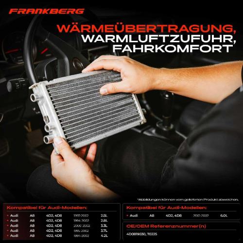 Frankberg 1x Wärmetauscher Innenraumheizung für Audi A8 4D2 4D8 1994-2002 2.5L-6.0L Bild Frankberg 1x Wärmetauscher Innenraumheizung für Audi A8 4D2 4D8 1994-2002 2.5L-6.0L